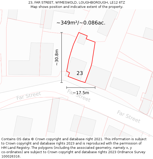 23, FAR STREET, WYMESWOLD, LOUGHBOROUGH, LE12 6TZ: Plot and title map