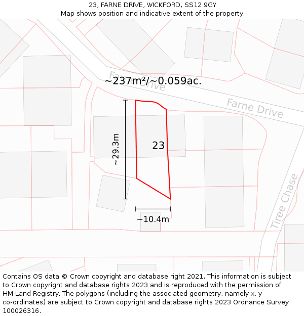 23, FARNE DRIVE, WICKFORD, SS12 9GY: Plot and title map