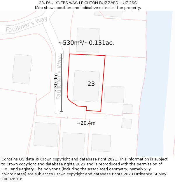 23, FAULKNERS WAY, LEIGHTON BUZZARD, LU7 2SS: Plot and title map