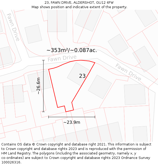 23, FAWN DRIVE, ALDERSHOT, GU12 4FW: Plot and title map