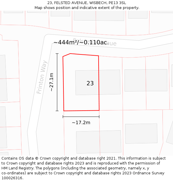 23, FELSTED AVENUE, WISBECH, PE13 3SL: Plot and title map