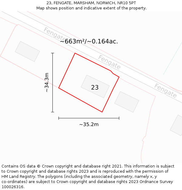 23, FENGATE, MARSHAM, NORWICH, NR10 5PT: Plot and title map