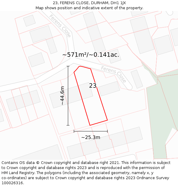 23, FERENS CLOSE, DURHAM, DH1 1JX: Plot and title map