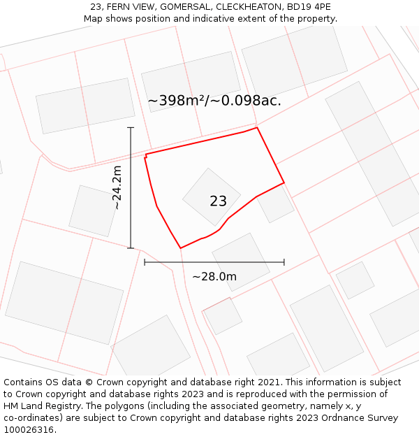 23, FERN VIEW, GOMERSAL, CLECKHEATON, BD19 4PE: Plot and title map