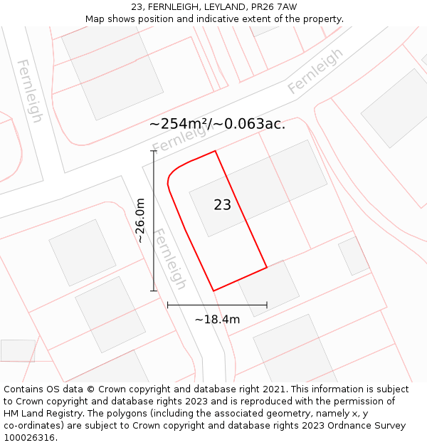 23, FERNLEIGH, LEYLAND, PR26 7AW: Plot and title map