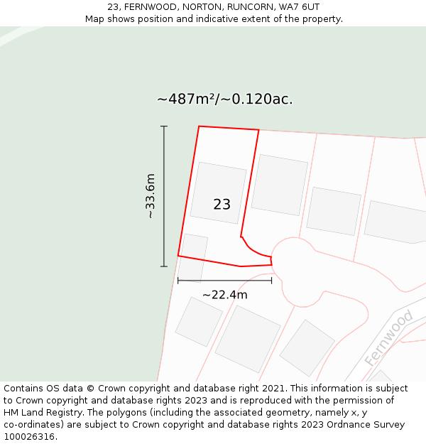 23, FERNWOOD, NORTON, RUNCORN, WA7 6UT: Plot and title map