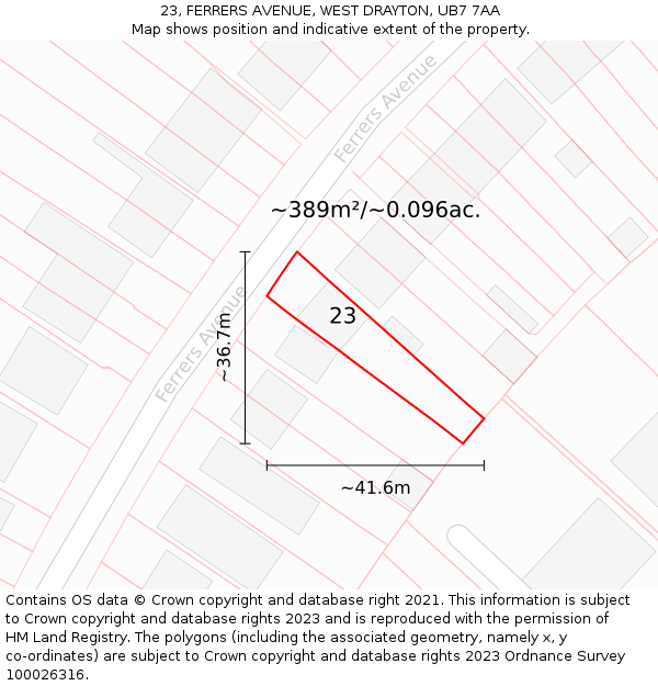 23, FERRERS AVENUE, WEST DRAYTON, UB7 7AA: Plot and title map