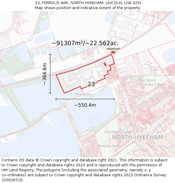 23, FERROUS WAY, NORTH HYKEHAM, LINCOLN, LN6 9ZN: Plot and title map