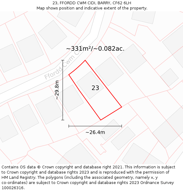 23, FFORDD CWM CIDI, BARRY, CF62 6LH: Plot and title map