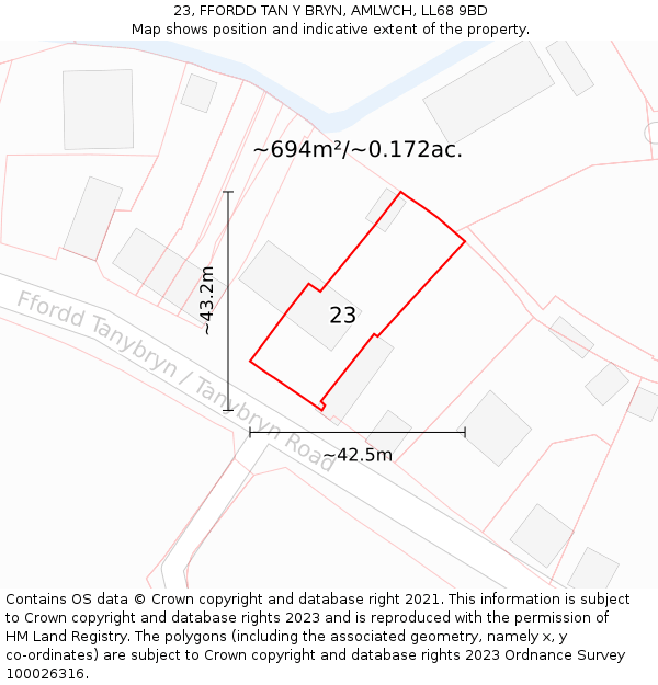 23, FFORDD TAN Y BRYN, AMLWCH, LL68 9BD: Plot and title map