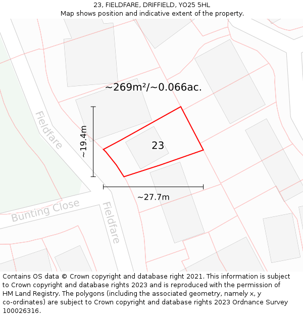 23, FIELDFARE, DRIFFIELD, YO25 5HL: Plot and title map