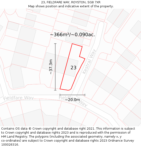 23, FIELDFARE WAY, ROYSTON, SG8 7XR: Plot and title map