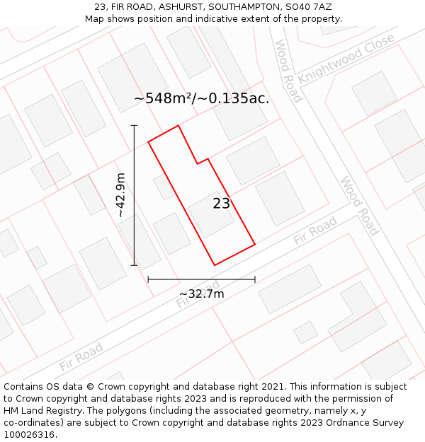 23, FIR ROAD, ASHURST, SOUTHAMPTON, SO40 7AZ: Plot and title map