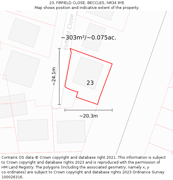 23, FIRFIELD CLOSE, BECCLES, NR34 9YE: Plot and title map