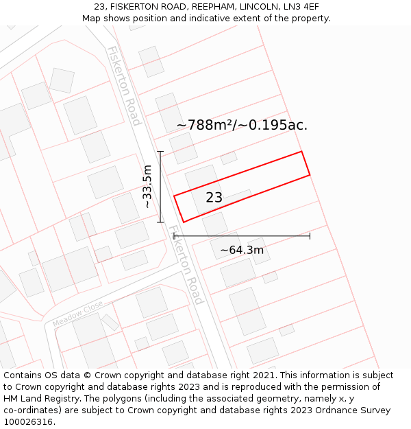 23, FISKERTON ROAD, REEPHAM, LINCOLN, LN3 4EF: Plot and title map