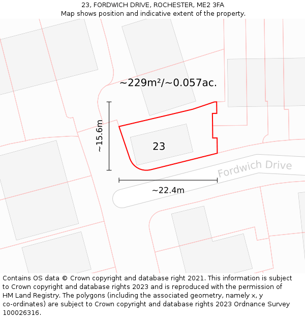 23, FORDWICH DRIVE, ROCHESTER, ME2 3FA: Plot and title map