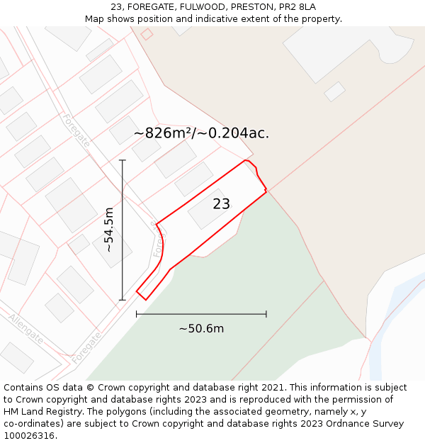 23, FOREGATE, FULWOOD, PRESTON, PR2 8LA: Plot and title map