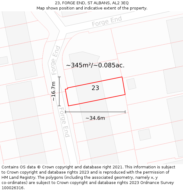 23, FORGE END, ST ALBANS, AL2 3EQ: Plot and title map