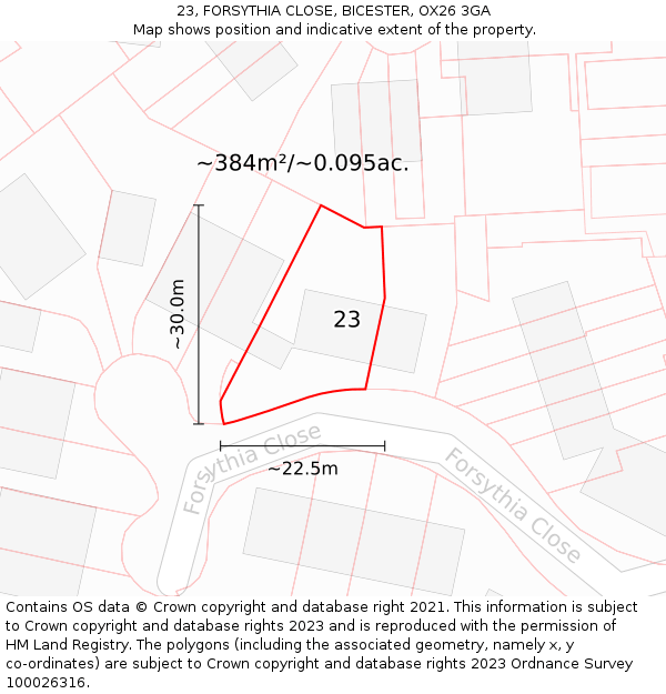 23, FORSYTHIA CLOSE, BICESTER, OX26 3GA: Plot and title map