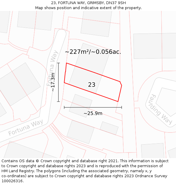 23, FORTUNA WAY, GRIMSBY, DN37 9SH: Plot and title map