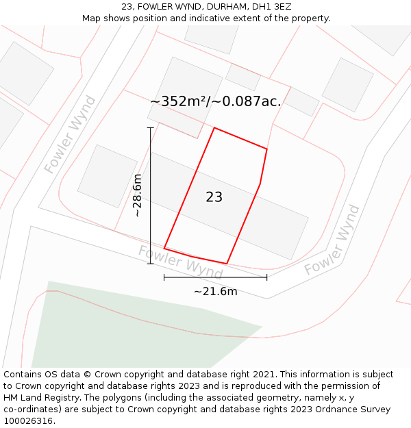 23, FOWLER WYND, DURHAM, DH1 3EZ: Plot and title map