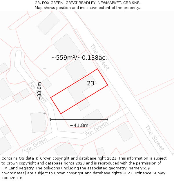 23, FOX GREEN, GREAT BRADLEY, NEWMARKET, CB8 9NR: Plot and title map