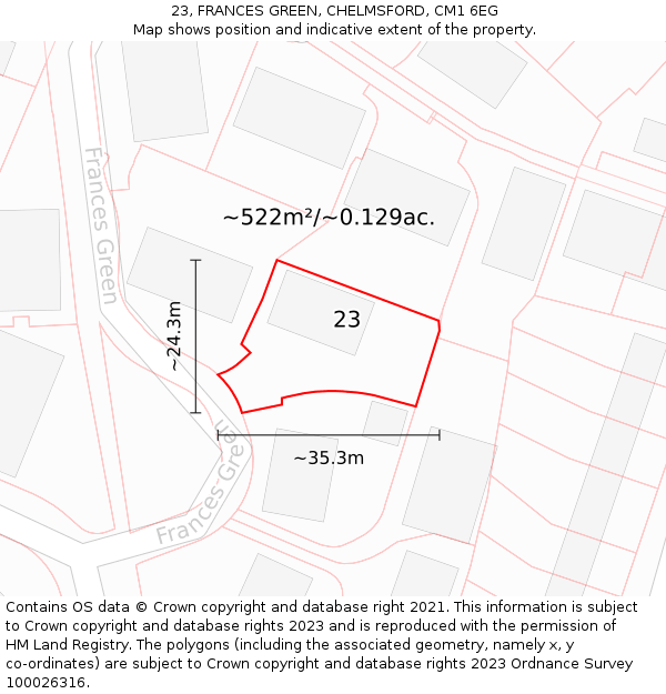 23, FRANCES GREEN, CHELMSFORD, CM1 6EG: Plot and title map