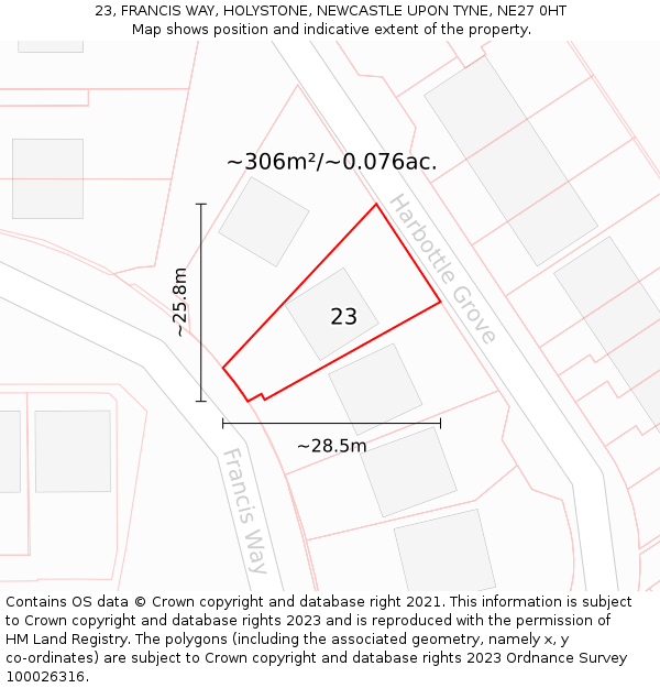 23, FRANCIS WAY, HOLYSTONE, NEWCASTLE UPON TYNE, NE27 0HT: Plot and title map