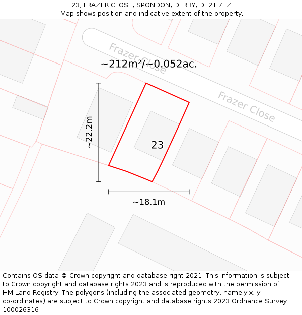 23, FRAZER CLOSE, SPONDON, DERBY, DE21 7EZ: Plot and title map