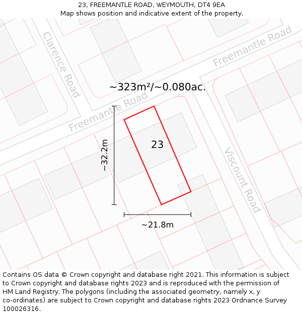 23, FREEMANTLE ROAD, WEYMOUTH, DT4 9EA: Plot and title map