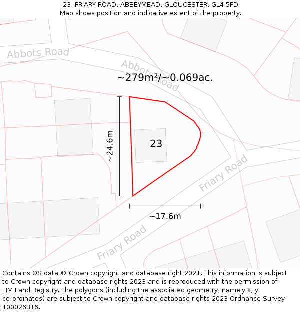23, FRIARY ROAD, ABBEYMEAD, GLOUCESTER, GL4 5FD: Plot and title map