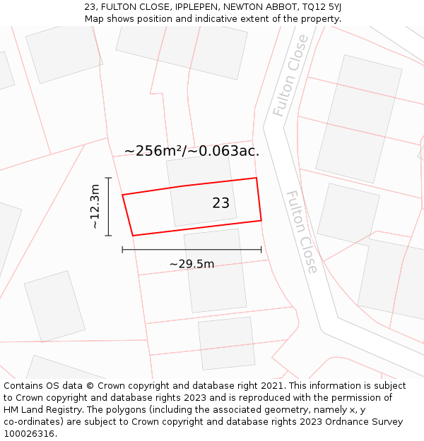 23, FULTON CLOSE, IPPLEPEN, NEWTON ABBOT, TQ12 5YJ: Plot and title map