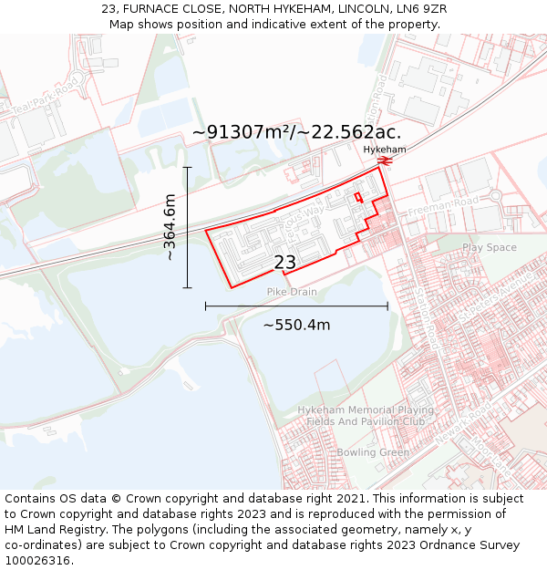 23, FURNACE CLOSE, NORTH HYKEHAM, LINCOLN, LN6 9ZR: Plot and title map