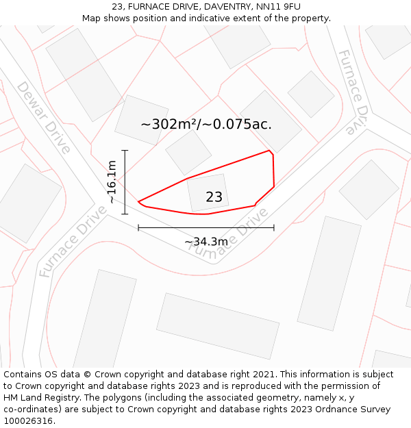 23, FURNACE DRIVE, DAVENTRY, NN11 9FU: Plot and title map