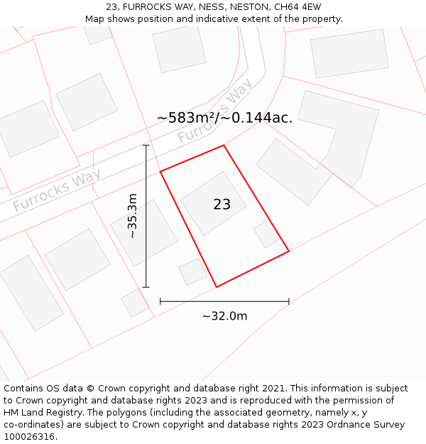 23, FURROCKS WAY, NESS, NESTON, CH64 4EW: Plot and title map