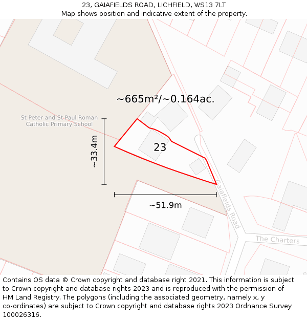 23, GAIAFIELDS ROAD, LICHFIELD, WS13 7LT: Plot and title map