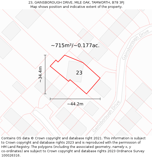 23, GAINSBOROUGH DRIVE, MILE OAK, TAMWORTH, B78 3PJ: Plot and title map