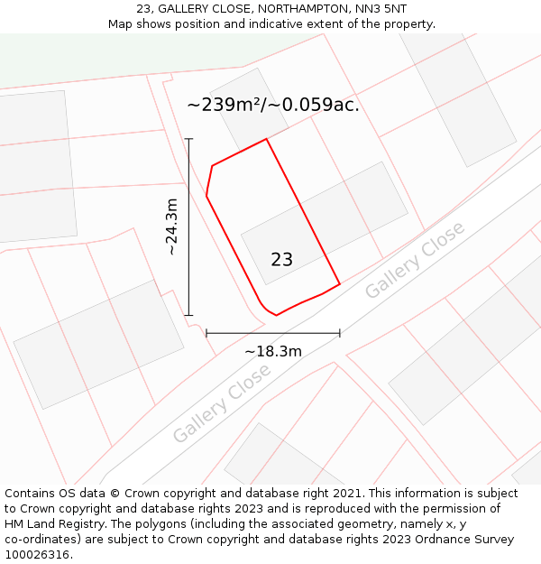 23, GALLERY CLOSE, NORTHAMPTON, NN3 5NT: Plot and title map