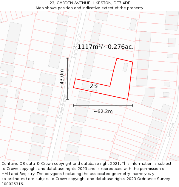 23, GARDEN AVENUE, ILKESTON, DE7 4DF: Plot and title map