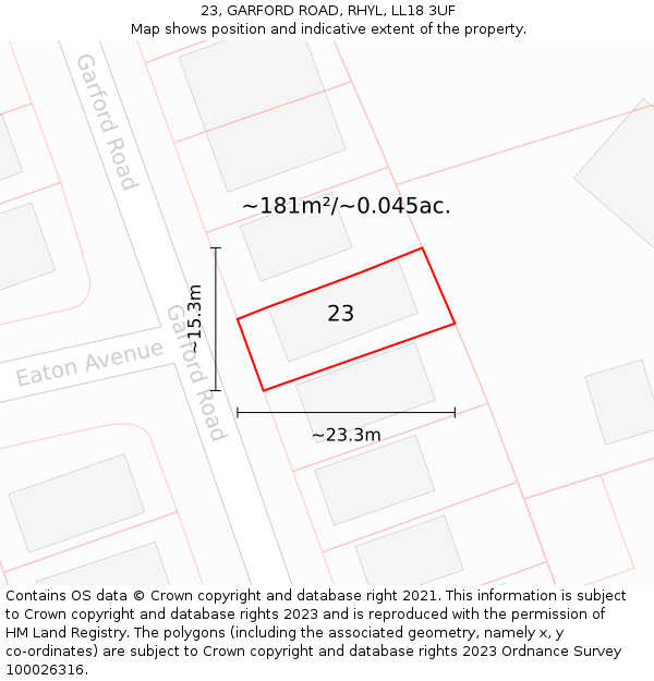 23, GARFORD ROAD, RHYL, LL18 3UF: Plot and title map