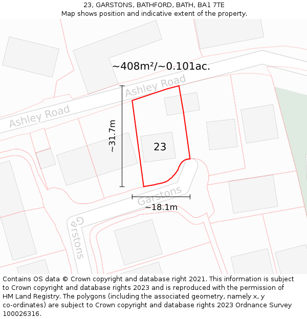 23, GARSTONS, BATHFORD, BATH, BA1 7TE: Plot and title map