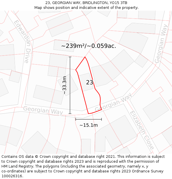 23, GEORGIAN WAY, BRIDLINGTON, YO15 3TB: Plot and title map