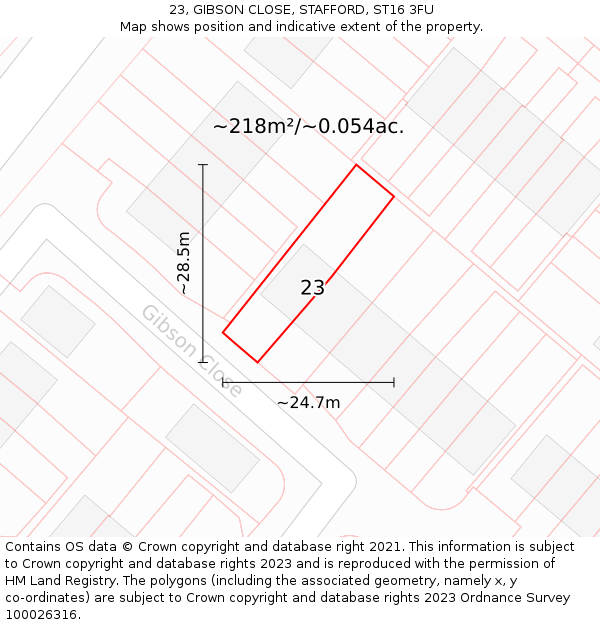 23, GIBSON CLOSE, STAFFORD, ST16 3FU: Plot and title map