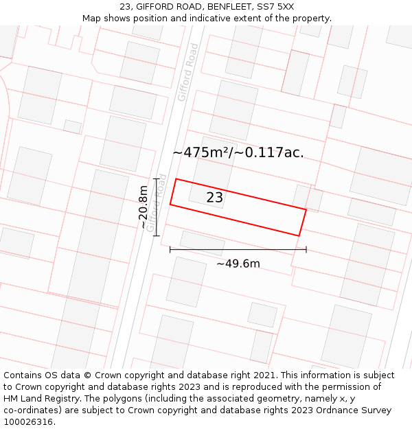 23, GIFFORD ROAD, BENFLEET, SS7 5XX: Plot and title map