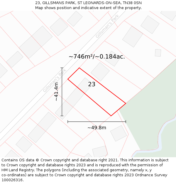 23, GILLSMANS PARK, ST LEONARDS-ON-SEA, TN38 0SN: Plot and title map