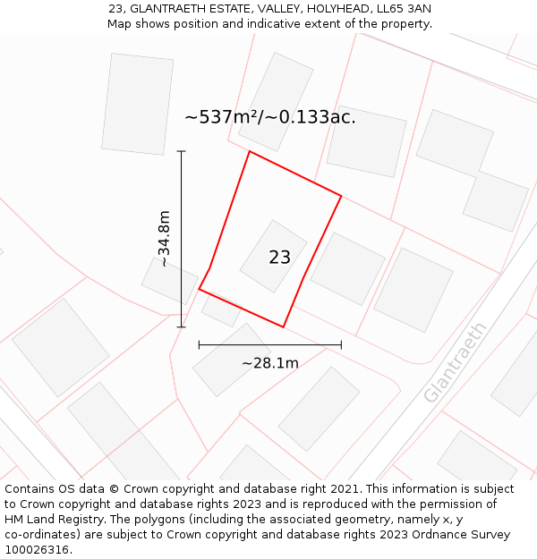 23, GLANTRAETH ESTATE, VALLEY, HOLYHEAD, LL65 3AN: Plot and title map