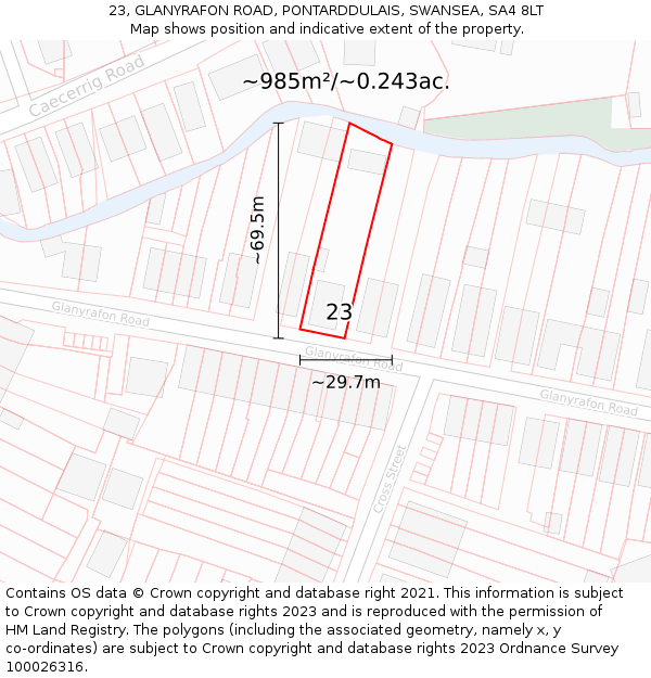 23, GLANYRAFON ROAD, PONTARDDULAIS, SWANSEA, SA4 8LT: Plot and title map