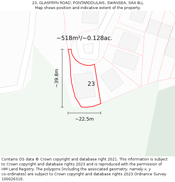 23, GLASFRYN ROAD, PONTARDDULAIS, SWANSEA, SA4 8LL: Plot and title map