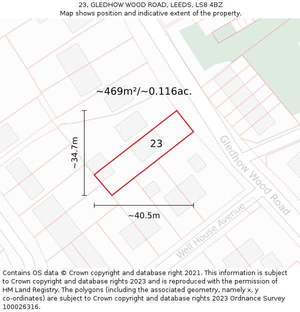 23, GLEDHOW WOOD ROAD, LEEDS, LS8 4BZ: Plot and title map