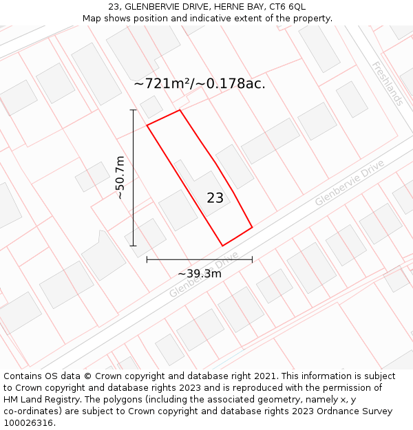 23, GLENBERVIE DRIVE, HERNE BAY, CT6 6QL: Plot and title map